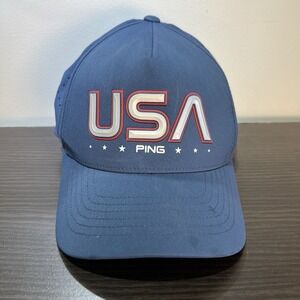Ping USA Hat Cap Snap Back Navy Blue Perforated Golf Patriotic Men's Performance